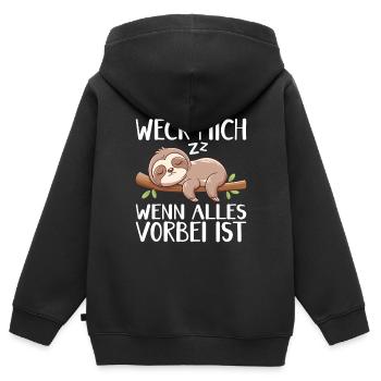 Weck Mich Wenn Alles Vorbei Ist / Langschläfer - Kinder Premium Organic Zip Hoodie - Schwarz - Hinten - AI Model Kid Male (0cm)