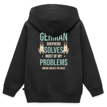 Deutscher Schäferhund löst die meisten meiner Probleme beim Wandern - Kinder Premium Organic Zip Hoodie - Schwarz - Hinten - AI Model Kid Male (0cm)
