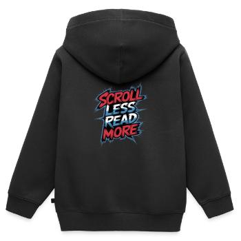 Scroll Less Read More 9 - Kinder Premium Organic Zip Hoodie - Schwarz - Hinten - AI Model Kid Male (0cm)