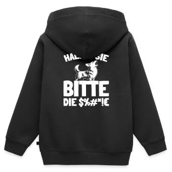 Corgi Halten Sie Bitte Die Fresse - Kinder Premium Organic Zip Hoodie - Schwarz - Hinten - AI Model Kid Male (0cm)