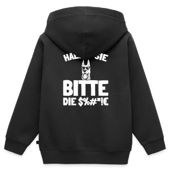 Dobermann Halten Sie Bitte Die Fresse - Kinder Premium Organic Zip Hoodie - Schwarz - Hinten - AI Model Kid Male (0cm)