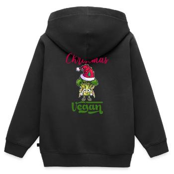 Noël Weihnachten Vegan - Sweat Premium à capuche zippé enfant bio - noir - Dos - AI Model Kid Male (0cm)