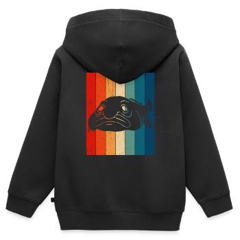 Drôle de poisson Blobfish mignon - Sweat Premium à capuche zippé enfant bio - noir - Dos - AI Model Kid Male (0cm)