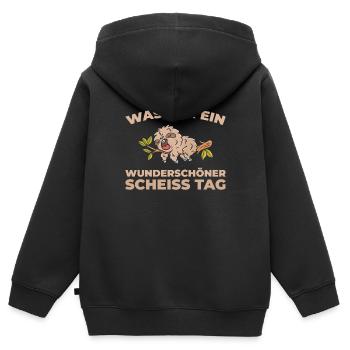 Faultier Halten Sie Bitte Die Fresse - Kinder Premium Organic Zip Hoodie - Schwarz - Hinten - AI Model Kid Male (0cm)