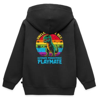 Oncle Rex Ultime Playmate préhistorique Dino - Sweat Premium à capuche zippé enfant bio - noir - Dos - AI Model Kid Male (0cm)