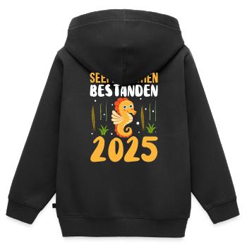 Seepferdchen bestanden 2025 Schwimmabzeichen - Kinder Premium Organic Zip Hoodie - Schwarz - Hinten - AI Model Kid Male (0cm)