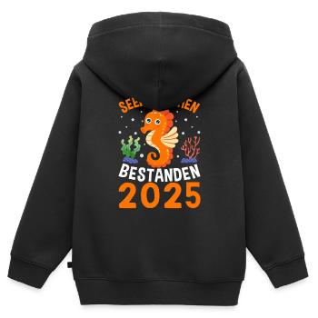 Seepferdchen bestanden 2025 - Kinder Premium Organic Zip Hoodie - Schwarz - Hinten - AI Model Kid Male (0cm)
