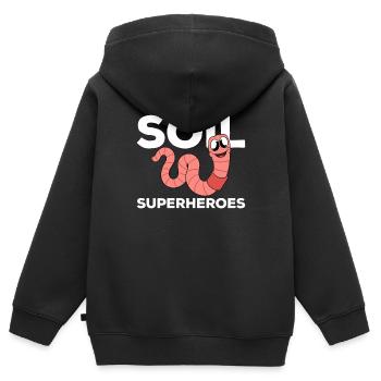 Mignon ver drôle vers de terre vers de terre - Sweat Premium à capuche zippé enfant bio - noir - Dos - AI Model Kid Male (0cm)