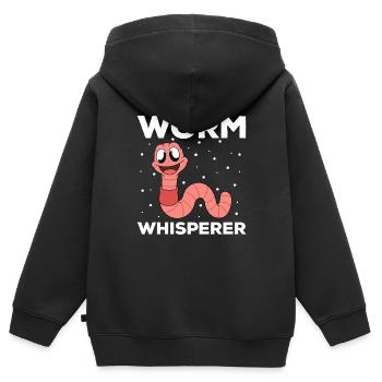 Mignon ver drôle vers de terre vers de terre - Sweat Premium à capuche zippé enfant bio - noir - Dos - AI Model Kid Male (0cm)