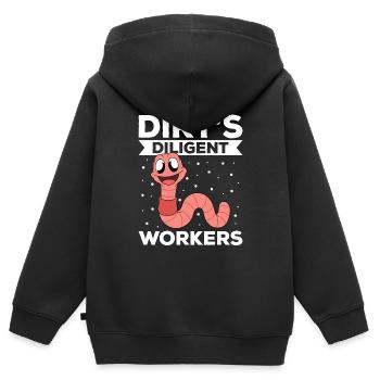 Mignon ver drôle vers de terre vers de terre - Sweat Premium à capuche zippé enfant bio - noir - Dos - AI Model Kid Male (0cm)