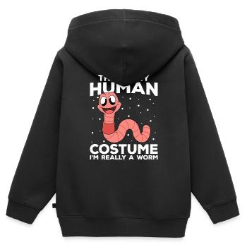 Mignon ver drôle vers de terre vers de terre - Sweat Premium à capuche zippé enfant bio - noir - Dos - AI Model Kid Male (0cm)