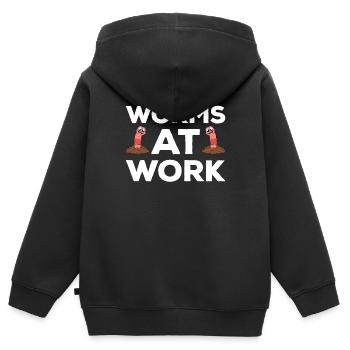 Mignon ver drôle vers de terre vers de terre - Sweat Premium à capuche zippé enfant bio - noir - Dos - AI Model Kid Male (0cm)
