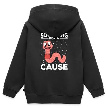 Mignon ver drôle vers de terre vers de terre - Sweat Premium à capuche zippé enfant bio - noir - Dos - AI Model Kid Male (0cm)
