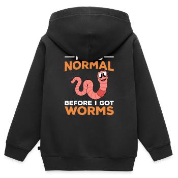 Mignon ver drôle vers de terre vers de terre - Sweat Premium à capuche zippé enfant bio - noir - Dos - AI Model Kid Male (0cm)