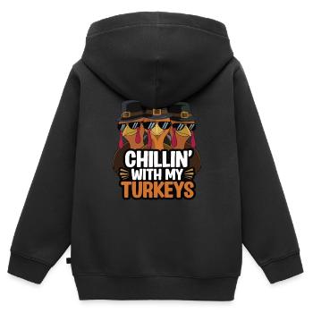 Dinde drôle de Thanksgiving - Sweat Premium à capuche zippé enfant bio - noir - Dos - AI Model Kid Male (0cm)