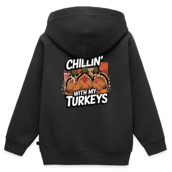 Dinde drôle de Thanksgiving - Sweat Premium à capuche zippé enfant bio - noir - Dos - AI Model Kid Male (0cm)