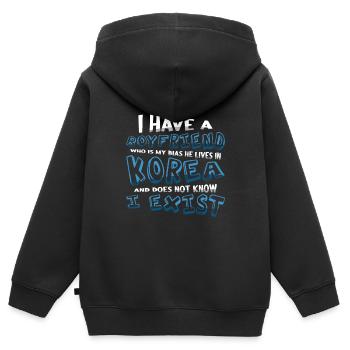 K-Pop : J’ai un petit ami en Corée - Sweat Premium à capuche zippé enfant bio - noir - Dos - AI Model Kid Male (0cm)