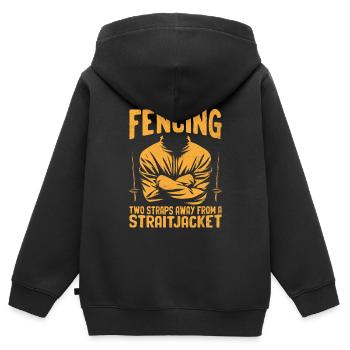 Escrime à deux sangles d’un escrimeur en camisole de force - Sweat Premium à capuche zippé enfant bio - noir - Dos - AI Model Kid Male (0cm)