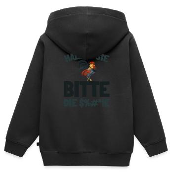 Huhn Henne Halten Sie Bitte Die Fresse - Kinder Premium Organic Zip Hoodie - Schwarz - Hinten - AI Model Kid Male (0cm)