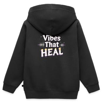 Musicothérapie, Guérison émotionnelle, Relaxation - Sweat Premium à capuche zippé enfant bio - noir - Dos - AI Model Kid Male (0cm)
