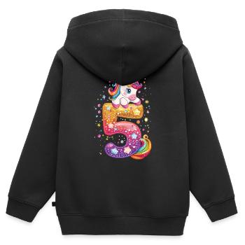 Licorne 5e anniversaire pour les enfants - Sweat Premium à capuche zippé enfant bio - noir - Dos - AI Model Kid Male (0cm)