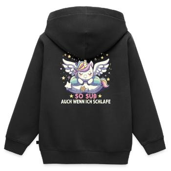 Pyjama de sommeil chemise de nuit licorne - Sweat Premium à capuche zippé enfant bio - noir - Dos - AI Model Kid Male (0cm)
