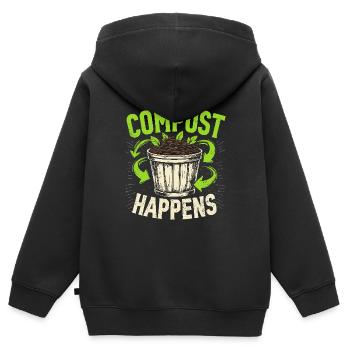 Adeptes du compostage Jardinage durable - Sweat Premium à capuche zippé enfant bio - noir - Dos - AI Model Kid Male (0cm)
