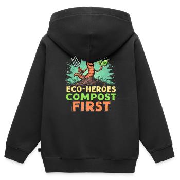 Adeptes du compostage Jardinage durable - Sweat Premium à capuche zippé enfant bio - noir - Dos - AI Model Kid Male (0cm)