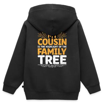 Mon cousin est le point culminant de l’arbre généalogique - Sweat Premium à capuche zippé enfant bio - noir - Dos - AI Model Kid Male (0cm)