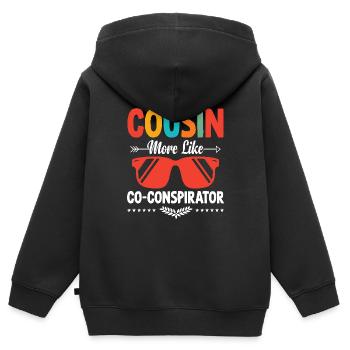 Cousin eher wie ein Mitverschwörer-Familientreffen - Kinder Premium Organic Zip Hoodie - Schwarz - Hinten - AI Model Kid Male (0cm)