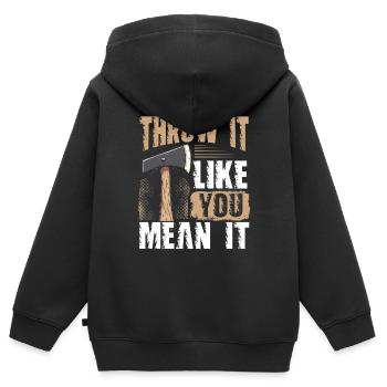 Lancer de hache Lanceur de hache Lancer de hache - Sweat Premium à capuche zippé enfant bio - noir - Dos - AI Model Kid Male (0cm)