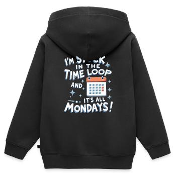 Time travel enthusiast who is interested in - Kids Premium Organic Zip-up Hoodie - black - Back - AI Model Kid Male (0cm)