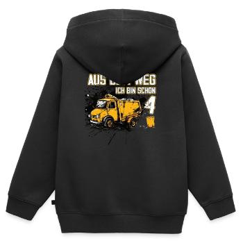4th birthday four years garbage truck - Kids Premium Organic Zip-up Hoodie - black - Back - AI Model Kid Male (0cm)