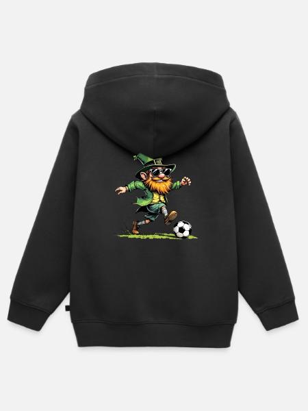 Fotboll Leprechaun Sport St. Patrick's Day - Hoodie Premium med dragkedja barn ekologisk - svart