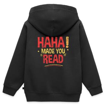 Haha Made You Read 3 - Kinder Premium Organic Zip Hoodie - Schwarz - Hinten - AI Model Kid Male (0cm)