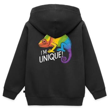 lebendiges Chamäleon "I'm Unique!" - Kinder Premium Organic Zip Hoodie - Schwarz - Hinten - AI Model Kid Male (0cm)