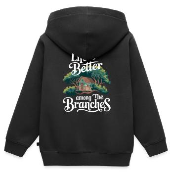 Constructeur de cabanes dans les arbres Construction de cabane dans les arbres - Sweat Premium à capuche zippé enfant bio - noir - Dos - AI Model Kid Male (0cm)