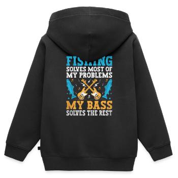 La pêche résout la plupart de mes problèmes My Bass Targets - Sweat Premium à capuche zippé enfant bio - noir - Dos - AI Model Kid Male (0cm)