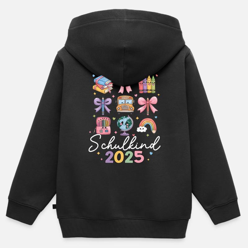 Schulkind 2025 Regenbogen Mädchen Einschulung 2025 - Kinder Premium Organic Zip Hoodie - Schwarz