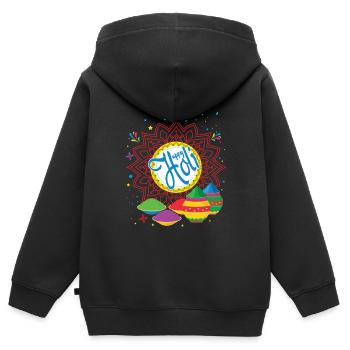 Happy Holi Festival Buntes Erlebnis - Kinder Premium Organic Zip Hoodie - Schwarz - Hinten - AI Model Kid Male (0cm)