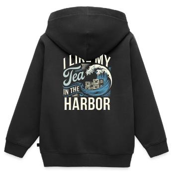Boston Tea 1773 American Revolution Historic - Kinder Premium Organic Zip Hoodie - Schwarz - Hinten - AI Model Kid Male (0cm)