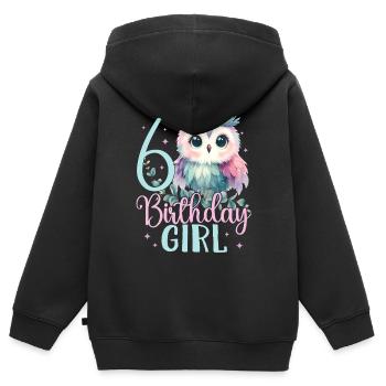 Geburtstag 6 Eule Sechster Geburtstag Mädchen 6 - Kinder Premium Organic Zip Hoodie - Schwarz - Hinten - AI Model Kid Male (0cm)