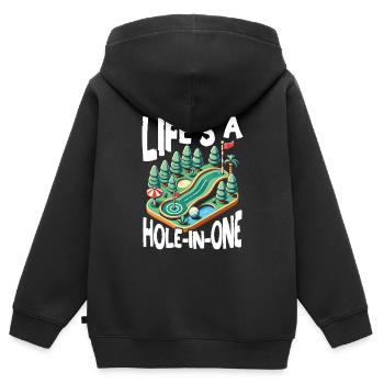Golf Golf Golf Golf Parcours de Golf - Sweat Premium à capuche zippé enfant bio - noir - Dos - AI Model Kid Male (0cm)