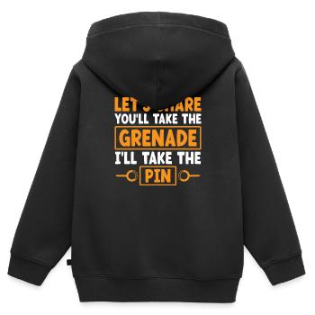 Let's Share Du nimmst die Granate Ich nehme die - Kinder Premium Organic Zip Hoodie - Schwarz - Hinten - AI Model Kid Male (0cm)