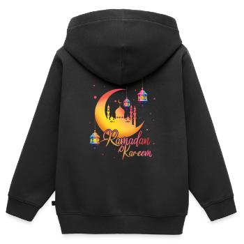 Ramadan Kareem Eid Mubarak Solennelle Clair de lune - Sweat Premium à capuche zippé enfant bio - noir - Dos - AI Model Kid Male (0cm)
