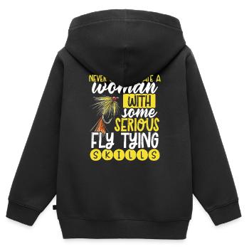 Montage de mouches Montage de mouches Pêche à la mouche Pêche à la mouche - Sweat Premium à capuche zippé enfant bio - noir - Dos - AI Model Kid Male (0cm)