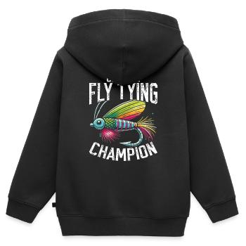 Montage de mouches Montage de mouches Pêche à la mouche Pêche à la mouche - Sweat Premium à capuche zippé enfant bio - noir - Dos - AI Model Kid Male (0cm)