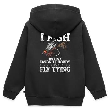 Montage de mouches Montage de mouches Pêche à la mouche Pêche à la mouche - Sweat Premium à capuche zippé enfant bio - noir - Dos - AI Model Kid Male (0cm)