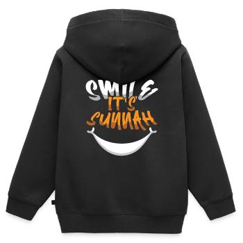 Sourire C’est la Sunnah Eid Moubarak Joie - Sweat Premium à capuche zippé enfant bio - noir - Dos - AI Model Kid Male (0cm)