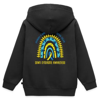 Down Syndrome Awareness Rainbow Extra Color - Kids Premium Organic Zip-up Hoodie - black - Back - AI Model Kid Male (0cm)